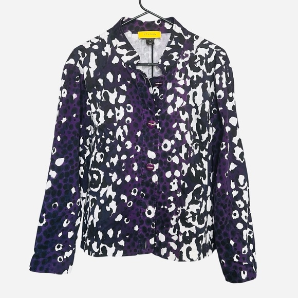 St. John Jackets & Blazers - St. John Leopard Print Jacket SZ 16 Purple/White Classic Casual Cotton Button Up